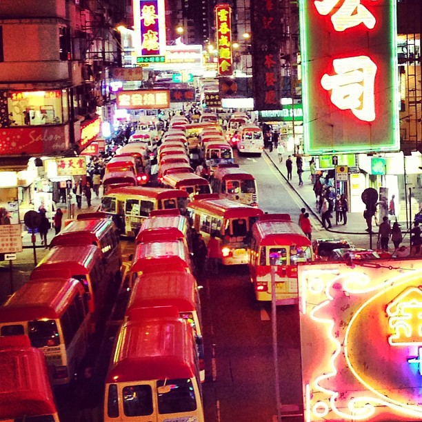 A sea of public light #buses in #mongkok #hongkong