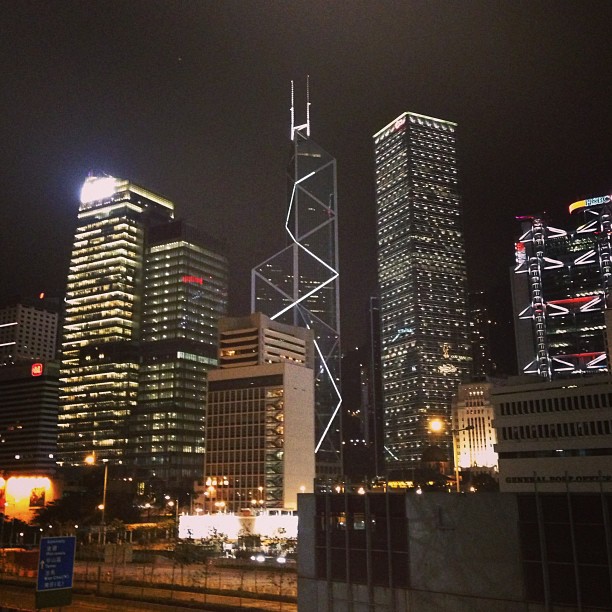 #lights snaking up the Bank of China tower at #night in #hongkong