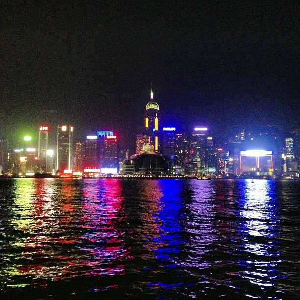 #wanchai at #night lit with #neon. View from #victoriaharbour #hongkong