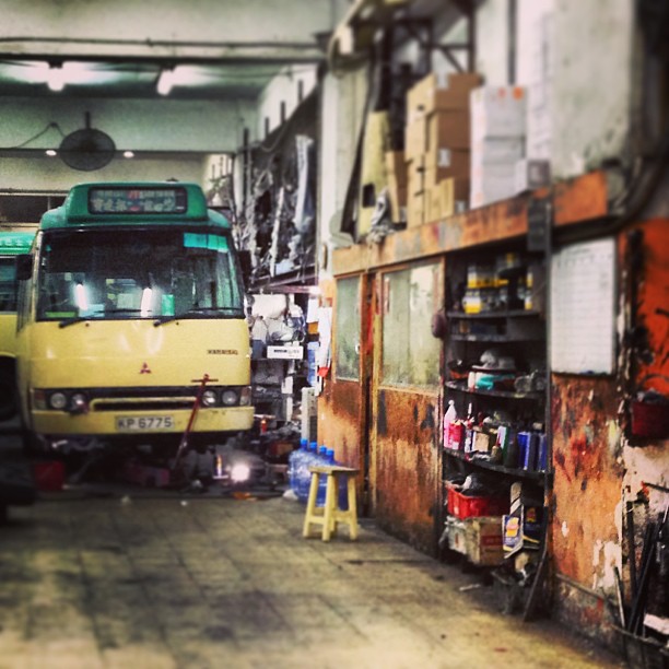 A #hongkong Public Light #Bus, that's a #minibus, in a #garage. #hk #hkig