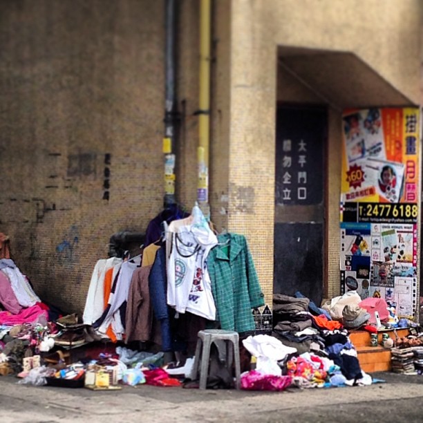 Random piles of #clothes for sale on a #street corner. #hongkong #hk #hkig