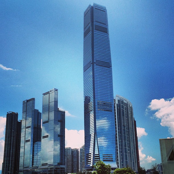 A less-seen angle if #ICC, the west face. #hongkong #hk #hkig #buildings #glass #steel