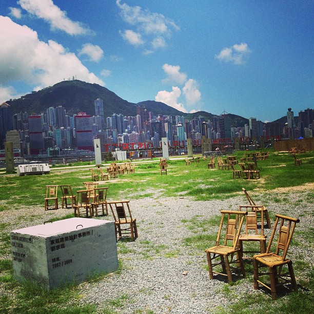 At M+ #inflation - scatters #bamboo #chairs with #hongkong island in the background. #hk #hkig