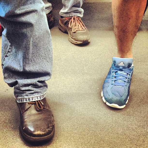 On the #mtr - three legged race. #leather, #sports and #hiking #mens #shoes. #legs #hongkong #hkig
