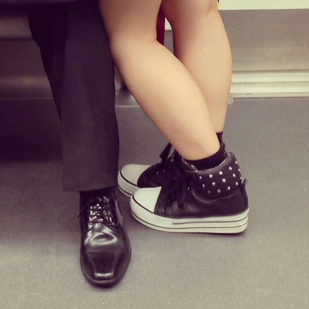 #contrast - #ladies and #mens #shoes on the #MTR. #hongkong #hk #hkig #style #fashion #legs #sneakers