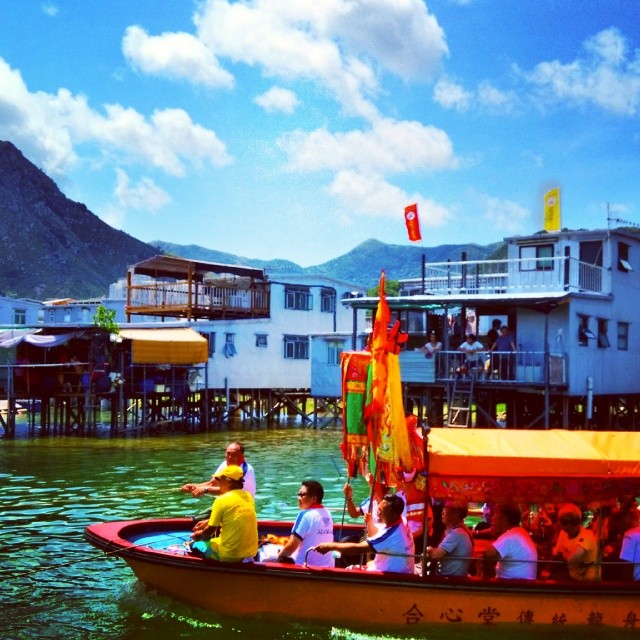 Deities are paraded around #TaiO on #boat. Out-of-frame: this boat is being towed by a #dragonboat. #HongKong #hk #hkig