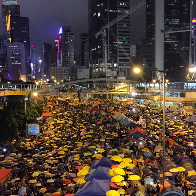 1 month after the first tear gas canisters were fired, #OccupyHK #Admiralty is a sea of #umbrellas. #HongKong #hk #hkig