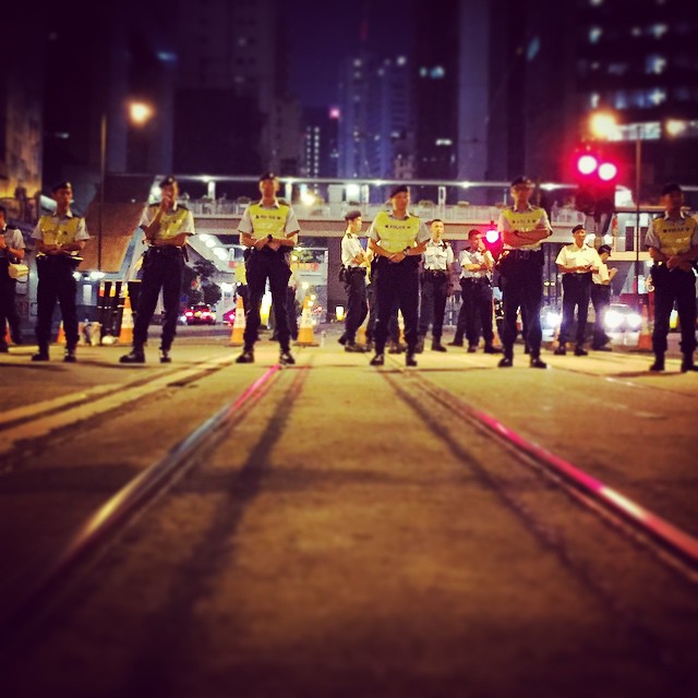 A line of #police on #queensway, watching over #OccupyHK in #Admiralty. #HongKong #hk #hkig