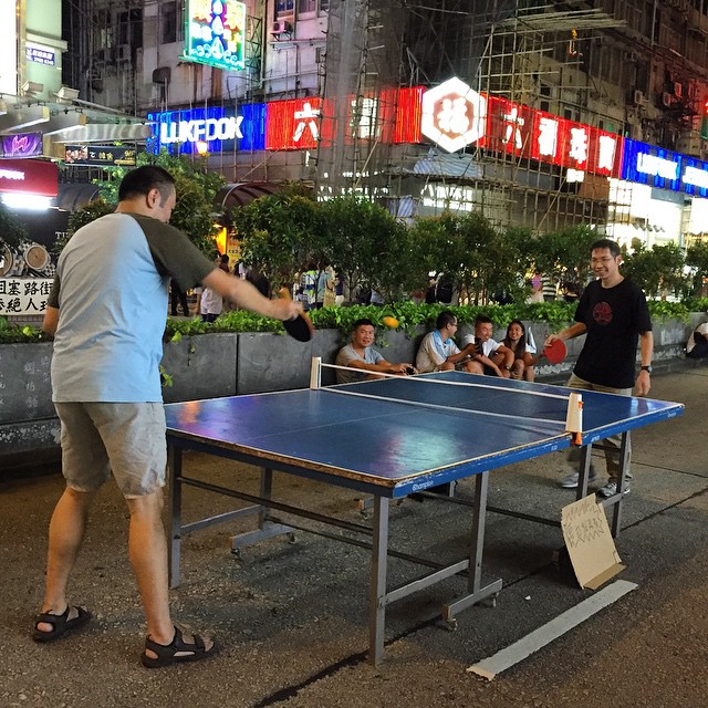 A #pingpong table appears on #NathanRoad in #Mongkok. I'm not sure if this is really what #OccupyHK is all about. #HongKong #hk #hkig