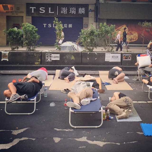 Dawn on day 15 of #OccupyHK in #Mongkok finds many #protesters still asleep on #NathanRoad. #HongKong #hk #hkig