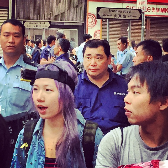 The future is now - media savvy #OccupyHK #protesters have #headcams (head mounted cameras) to record the authorities every move. #Mongkok #HongKong #hk #hkig