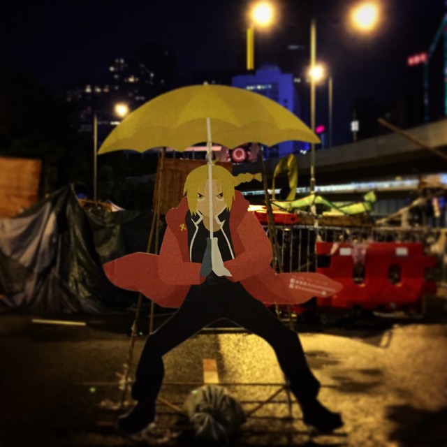 It's the #EdwardElric the #FullmetalAlchemist, spotted at #OccupyHK #Admiralty. #HongKong #hj #hkig