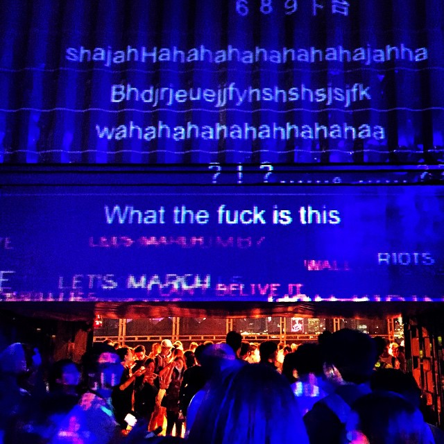 The final part of #MURS by #LaFuraDelsBaus at #FreespaceFest let's all the participants post to a giant group chat that's projected on to the walls. I think this pretty much sums up the whole show. #HongKong #hk #hkig