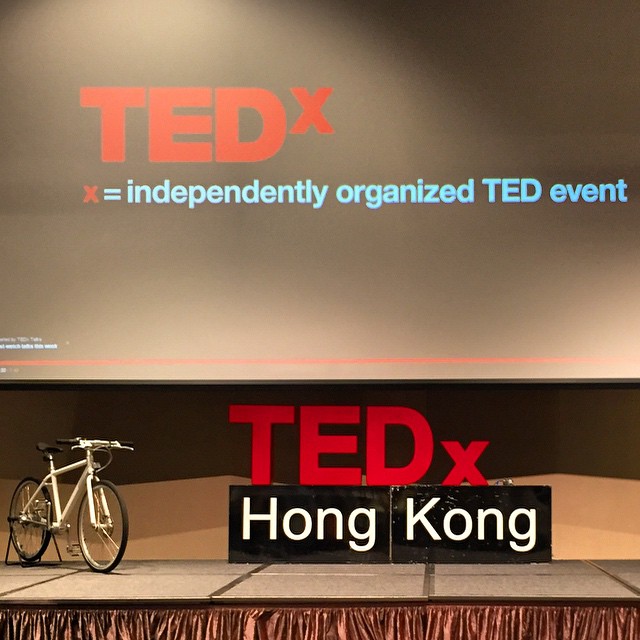 The first speaker at #TEDx #HongKong is apparently, a sentient #bicycle. #HK #hkig
