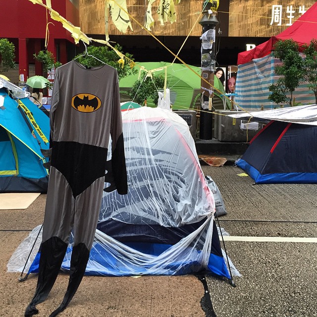 #batman forgets to take in his washing. I think the #batcave has been downsized somewhat. Spotted at #OccupyHK #Mongkok. #HongKong #hk #hkig
