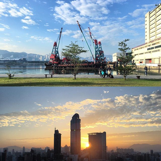 After weeks of #winter grey, the sun comes out this morning. The #sunrise over #mongkok rises between #LanghamPlace and #hongkong island is beautiful when viewed from the #KwunTongPromenade. #hk #hkig