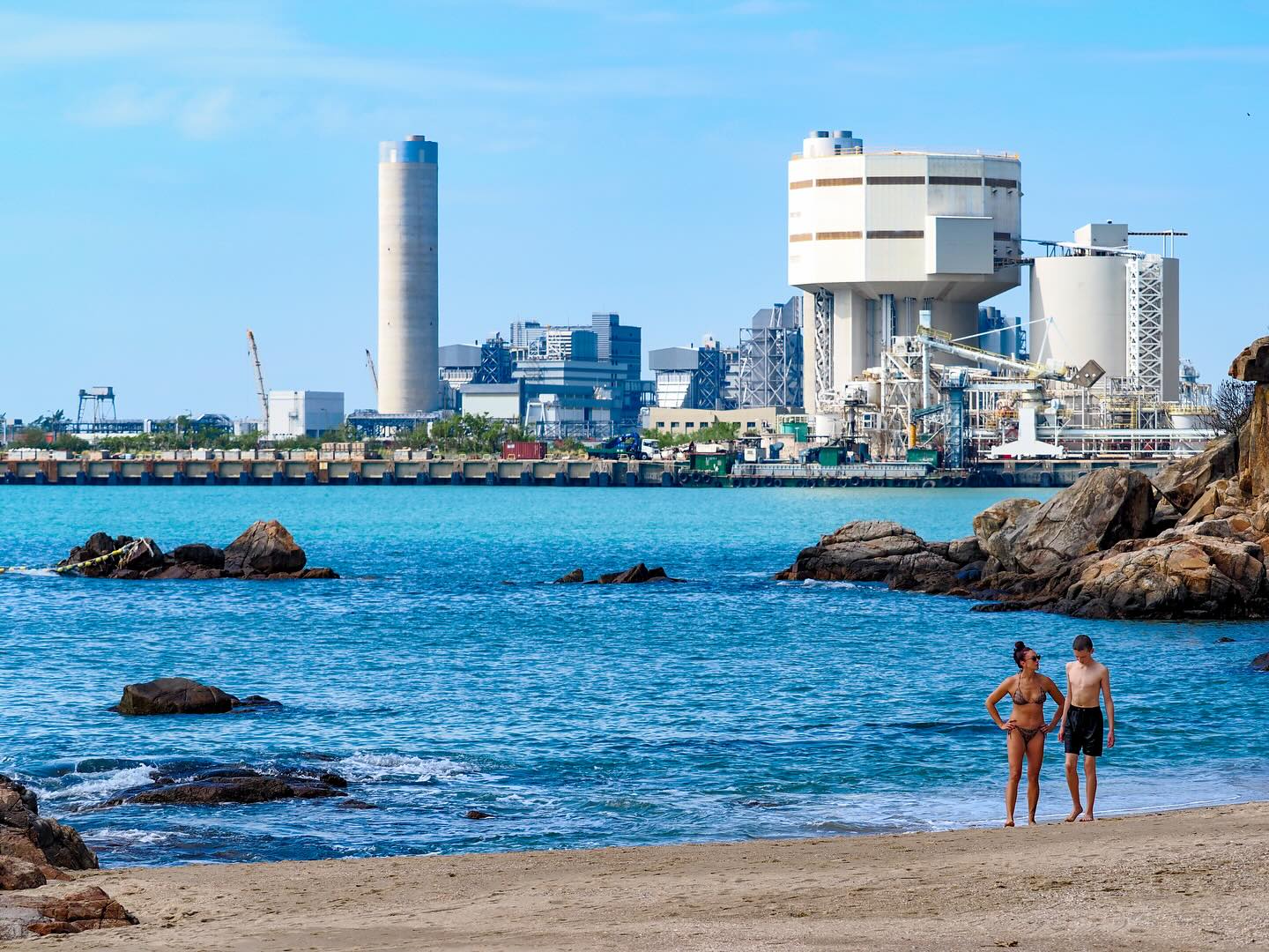 Lamma island, Hung Shing Yeh Beach. The beach has a view of the power station making it rather industrial looking. hongkong hk hkig lammaisland hungshingyehbeach beach powerstation industrial sea