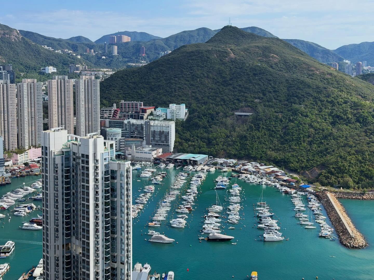 Aberdeen, Hong Kong as seen from Mount Johnston in Ap Lei Chau. The Aberdeen South Typhoon Shelter / Marina houses loads of yachts. hongkong hkig aberdeen apleichau yachts