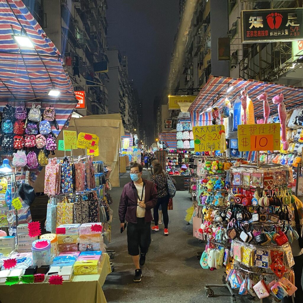 The LadiesMarket in Mong Kok is empty. With the world in lockdown, there are no tourists and with no tourists, no